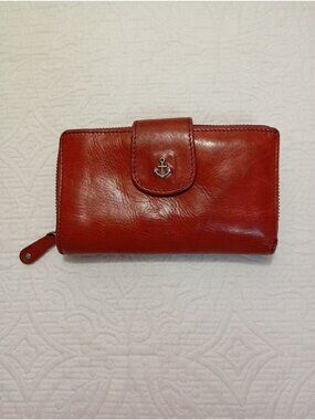 Harbour Red Leather Wallet With Anchor Accent & Zippered Compartment